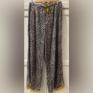 Victoria's Secret Lounge Pants Leopard Animal Print Gold Lace Hem